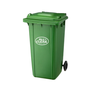 contenedor de basura 360 verde con tapa y ruedas all cleaner