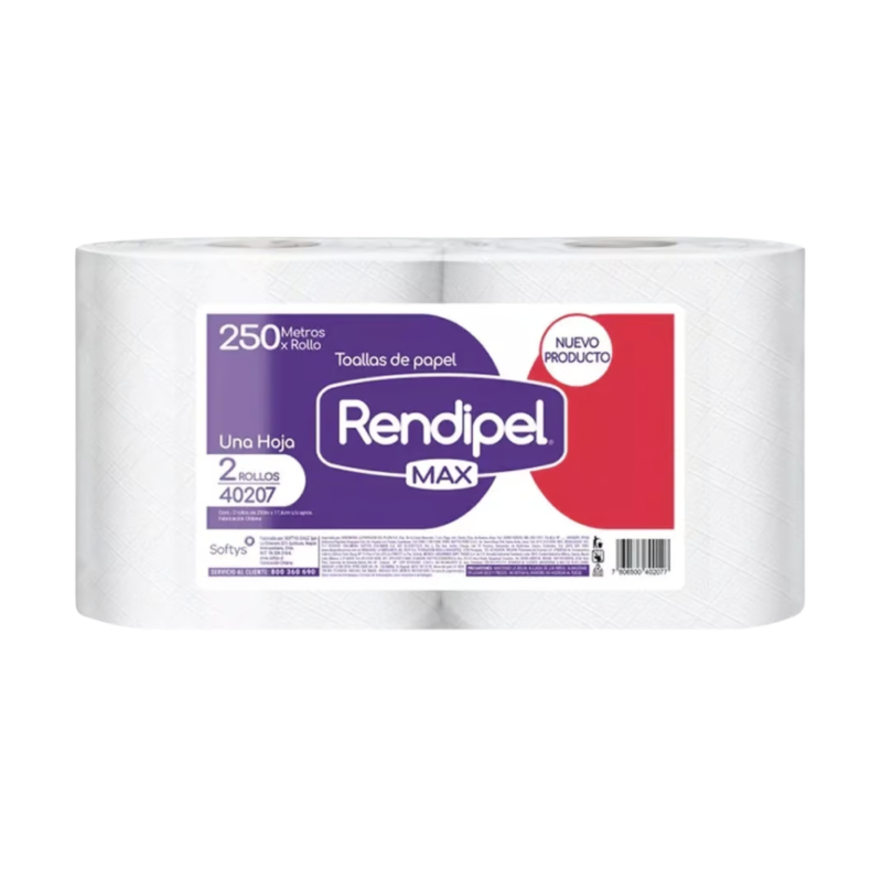 paquete de 2 rollos de papel blanco Rendipel 250 mts
